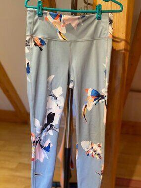Athleta Leggings Womens M Blue Floral Ankle Mid Rise Tropical Hawaiian Resort